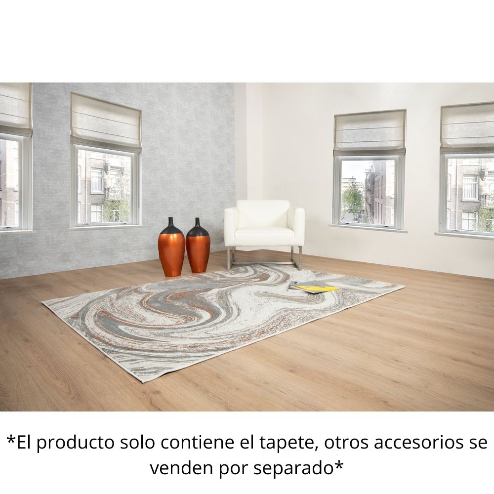 Tapete decorativo colección Elif U6030 rectangular de polipropileno y poliéster pelo corto en crema y taupe