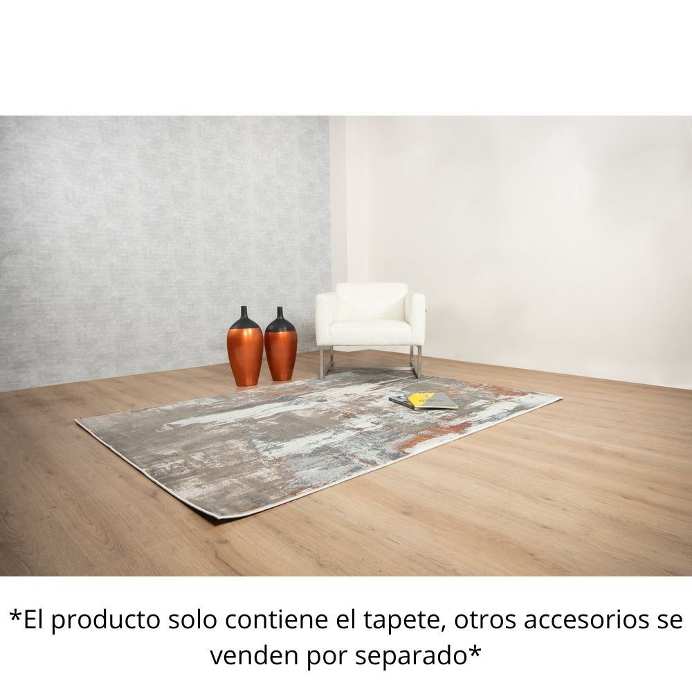 Tapete decorativo colección Elif U6031 rectangular de polipropileno y poliéster en crema y taupe