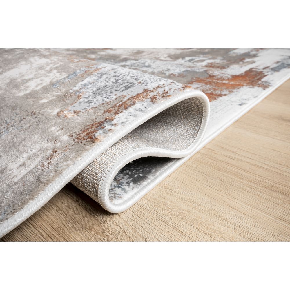 Tapete decorativo colección Elif U6031 rectangular de polipropileno y poliéster en crema y taupe