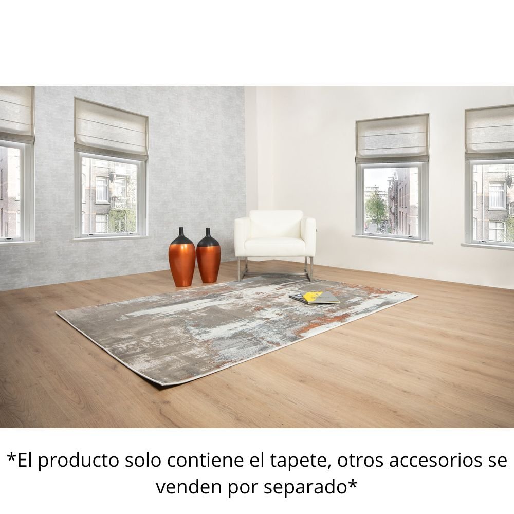 Tapete decorativo colección Elif U6031 rectangular de polipropileno y poliéster en crema y taupe
