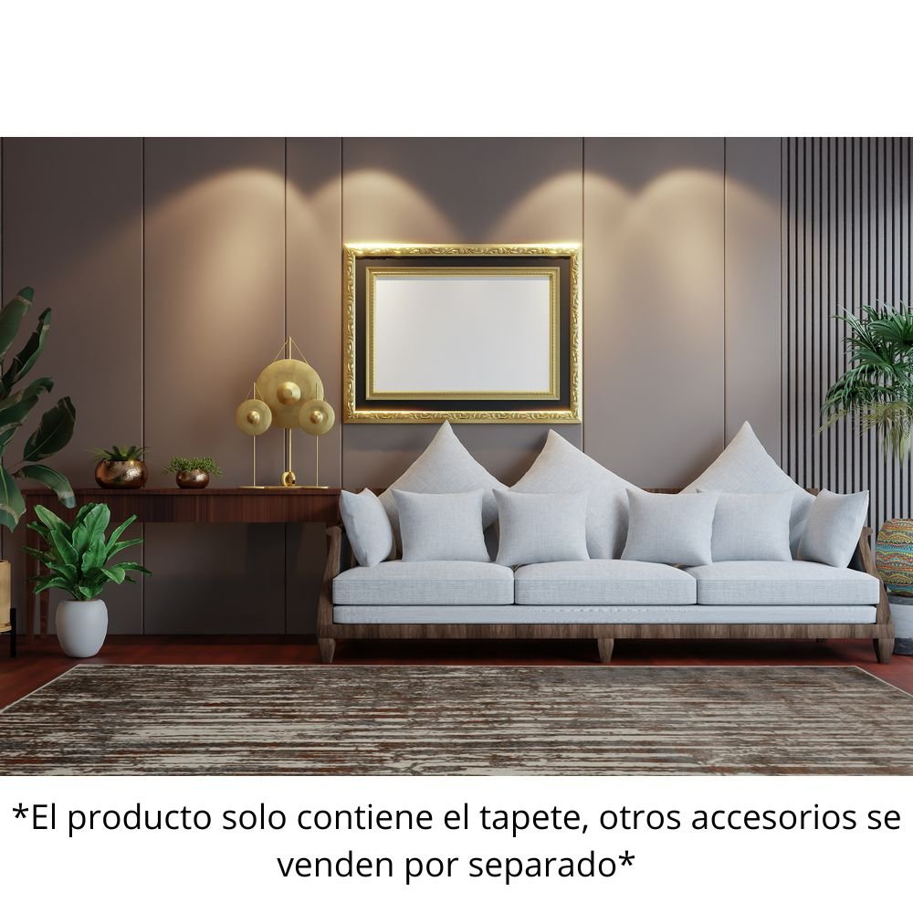 Tapete colección Elif U6032 rectangular de polipropileno y poliéster en tono crema taupe
