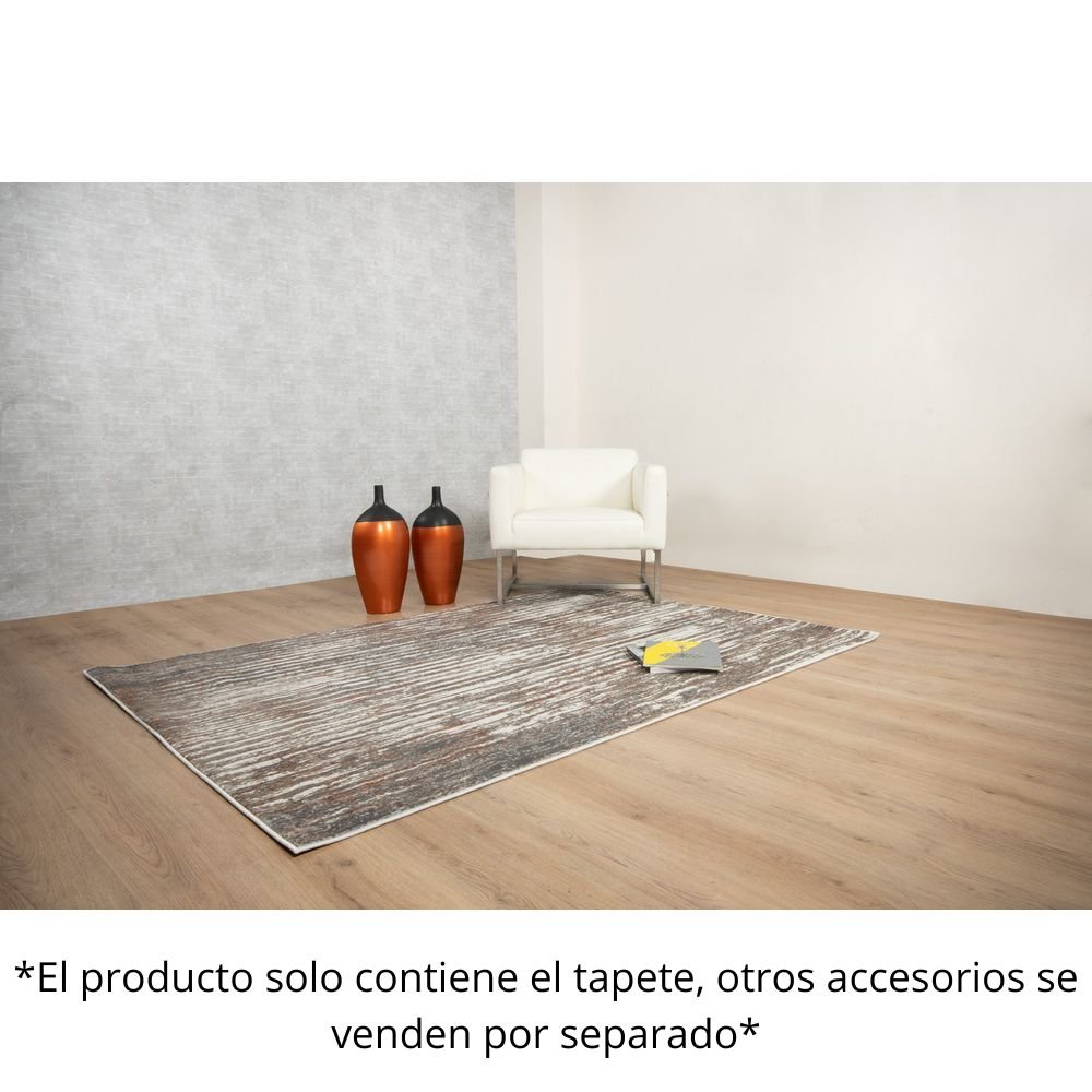 Tapete colección Elif U6032 rectangular de polipropileno y poliéster en tono crema taupe