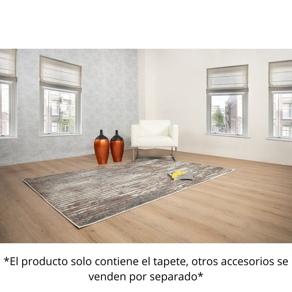 Tapete colección Elif U6032 rectangular de polipropileno y poliéster en tono crema taupe