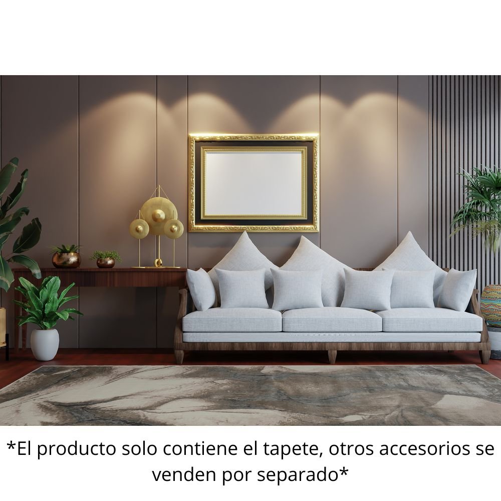 Tapete decorativo colección Elif U6033 rectangular en polipropileno y poliéster color plata taupe