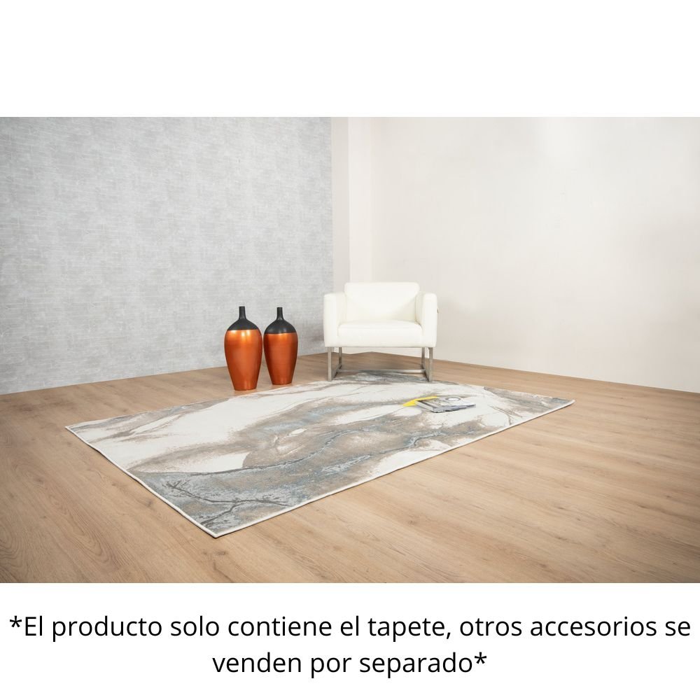 Tapete decorativo colección Elif U6033 rectangular en polipropileno y poliéster color plata taupe