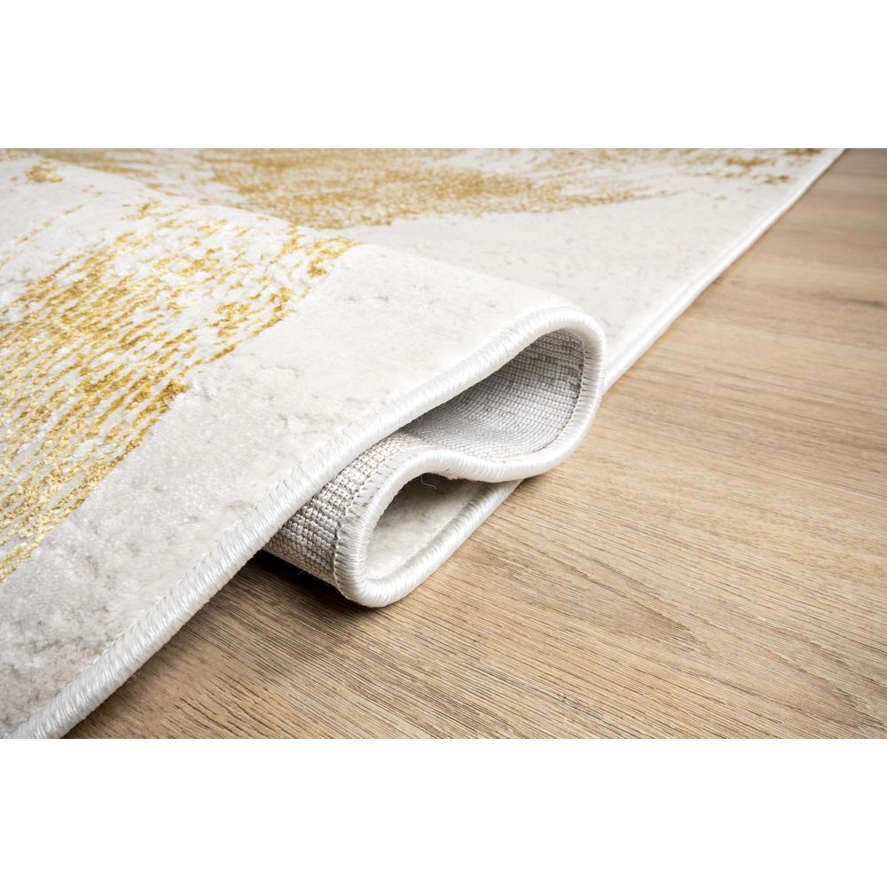 Tapete decorativo Elif U6034 rectangular de polipropileno y poliéster en oro y taupe