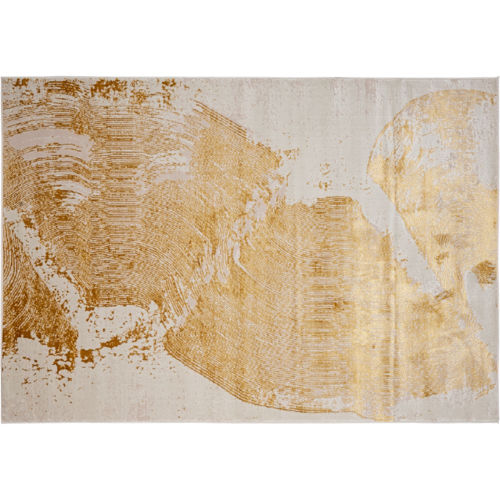 Tapete decorativo Elif U6034 rectangular de polipropileno y poliéster en oro y taupe