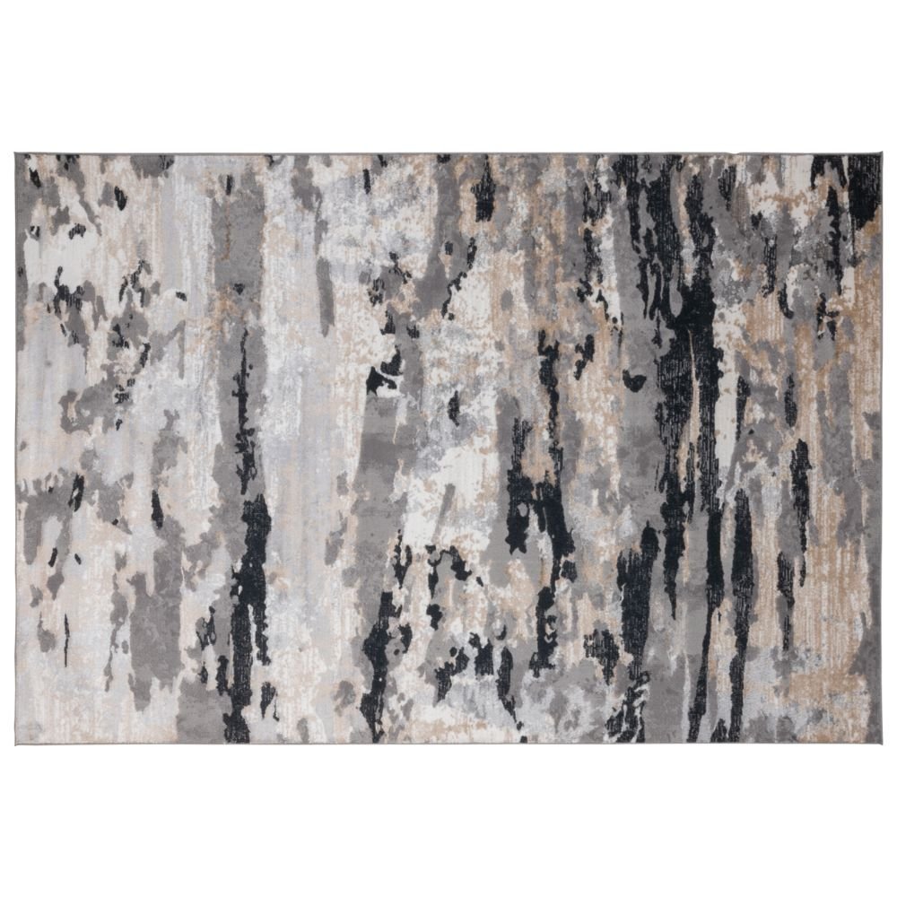 Tapete decorativo colección Jasmine U5009 rectangular de poliéster pelo corto en tonos gris y negro