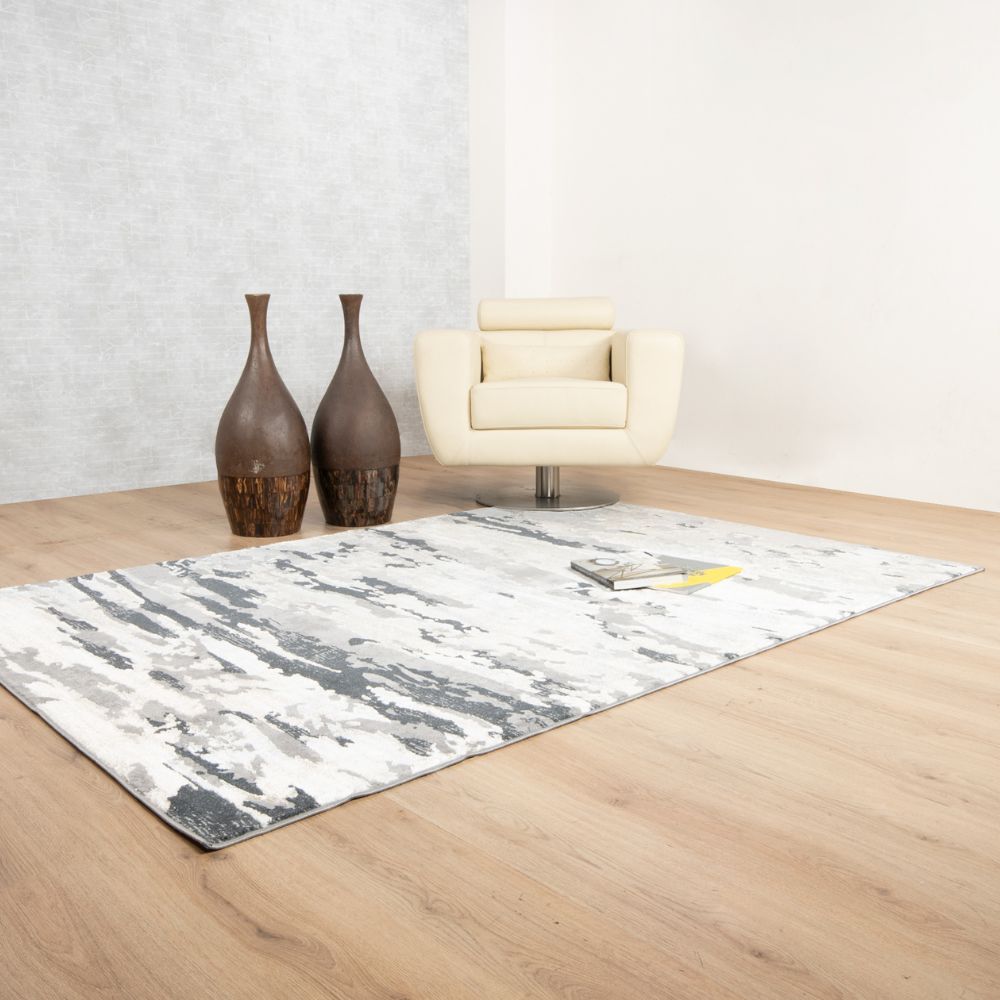 Tapete decorativo colección Jasmine U5009 rectangular de poliéster pelo corto en tonos gris y negro