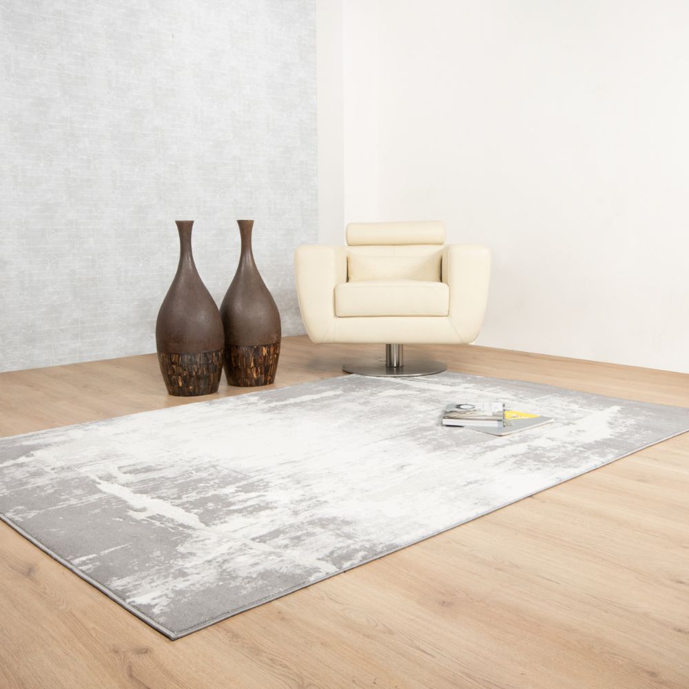 Tapete decorativo colección Jasmine U5010 rectangular de poliéster en tonos gris y negro