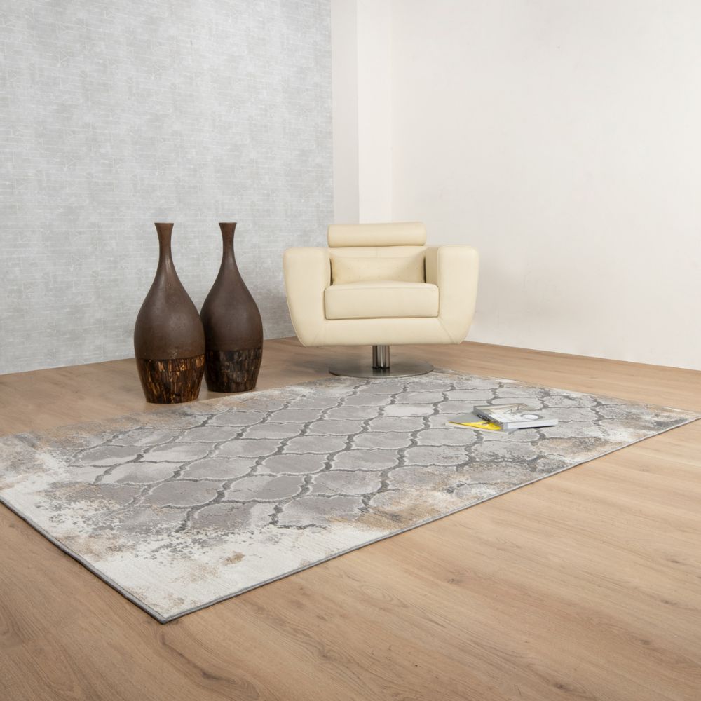 Tapete colección Jasmine U5012 rectangular de poliéster pelo corto en tono gris negro
