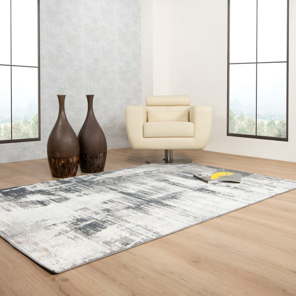 Tapete decorativo colección Jasmine U5013 rectangular en poliéster color gris negro