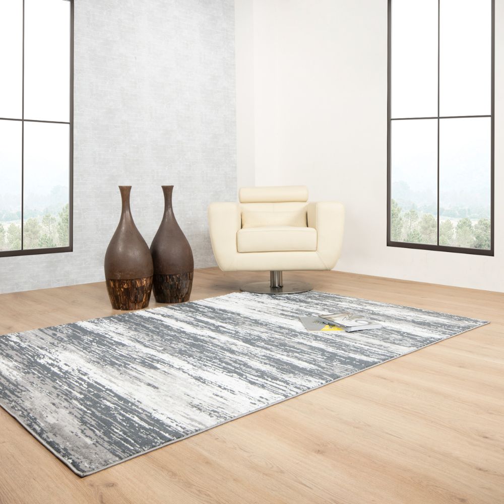 Tapete decorativo colección Jasmine U5016 rectangular de poliéster en gris negro