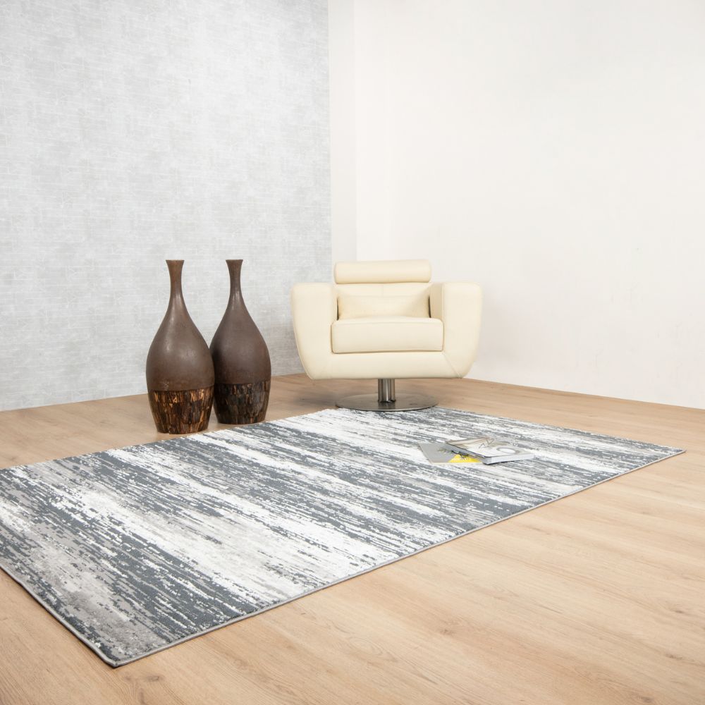 Tapete decorativo colección Jasmine U5016 rectangular de poliéster en gris negro
