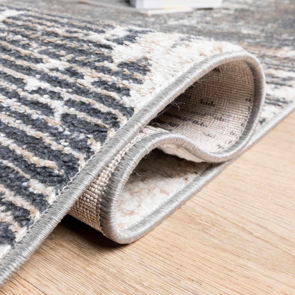 Tapete decorativo colección Jasmine rectangular en poliéster gris con negro de pelo corto