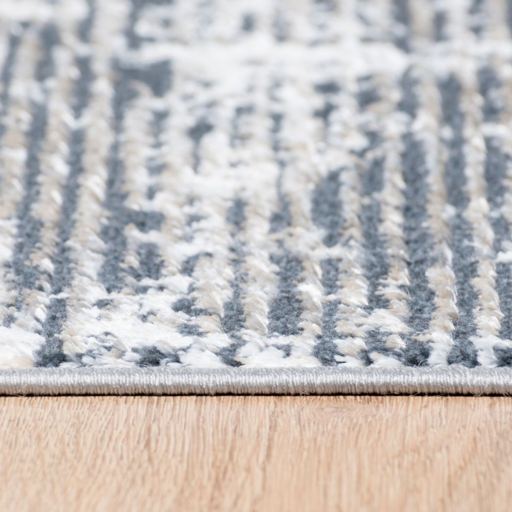 Tapete decorativo colección Jasmine rectangular en poliéster gris con negro de pelo corto