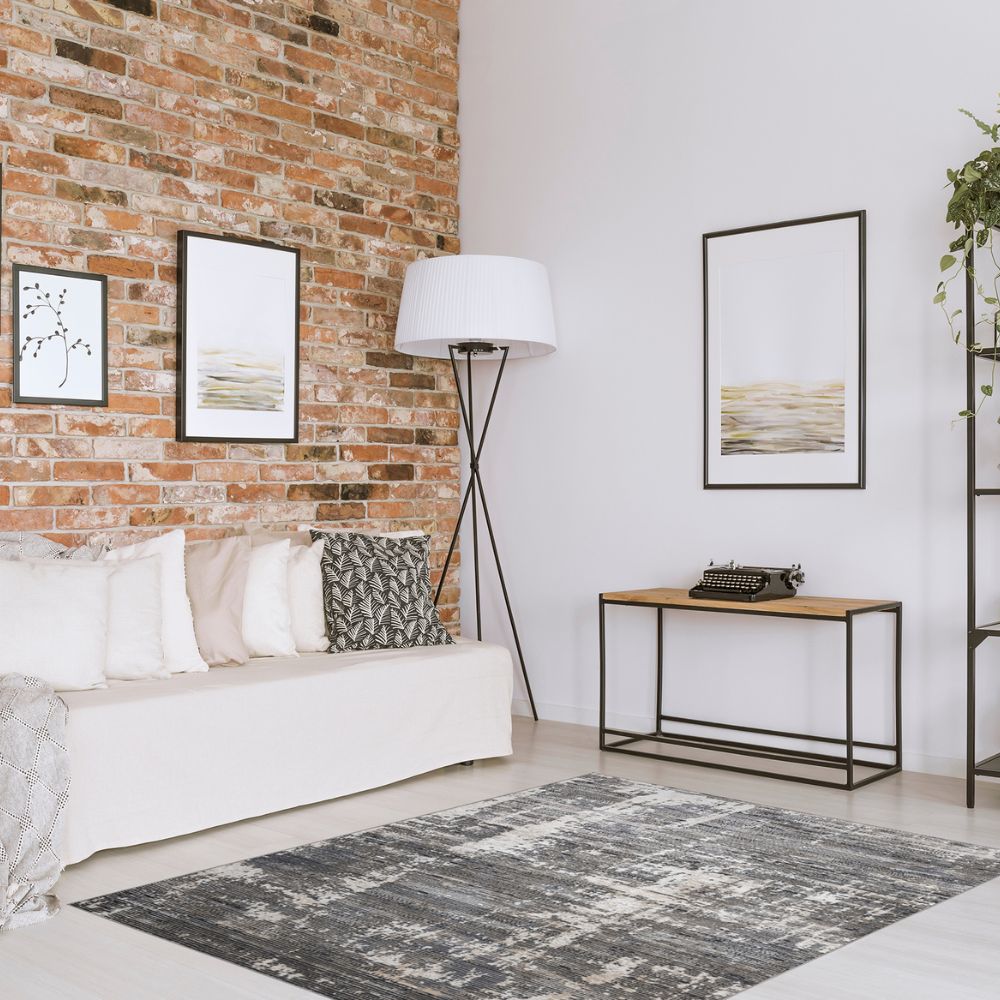 Tapete decorativo colección Jasmine rectangular en poliéster gris con negro de pelo corto