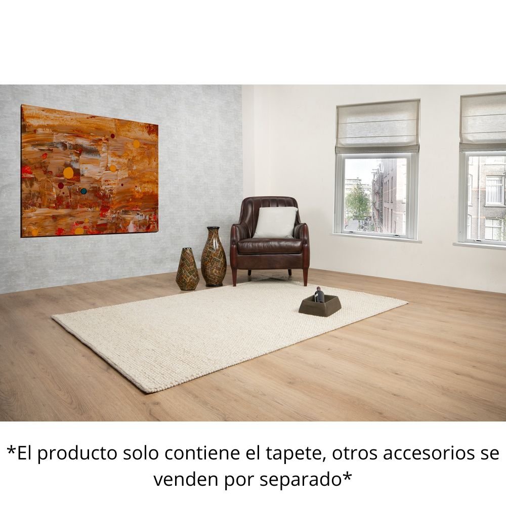 Tapete decorativo colección Latur N8002 rectangular de lana, algodón y poliéster pelo corto en color marfil