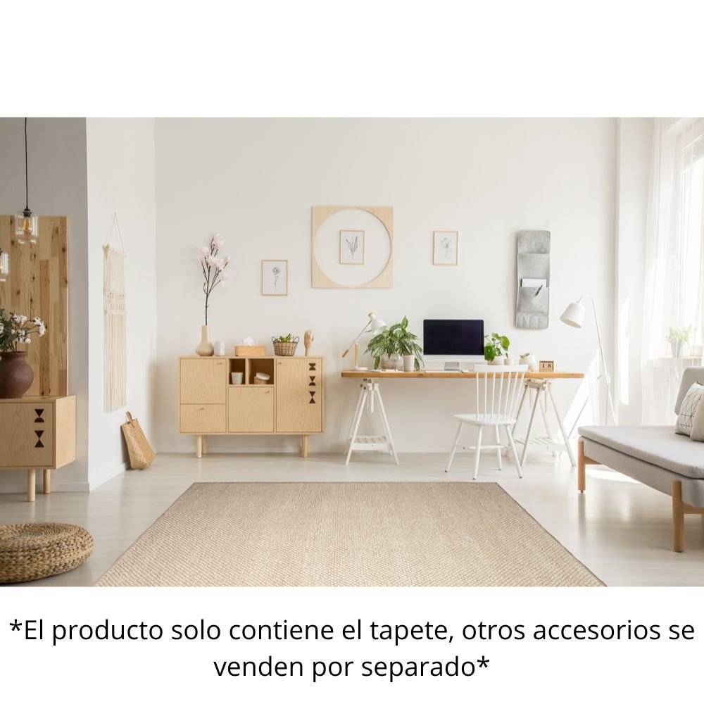 Tapete decorativo colección Latur N8002 rectangular de lana, algodón y poliéster pelo corto en color marfil