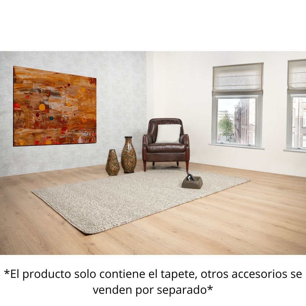 Tapete decorativo colección Latur N8003 rectangular de lana, algodón y poliéster en color gris