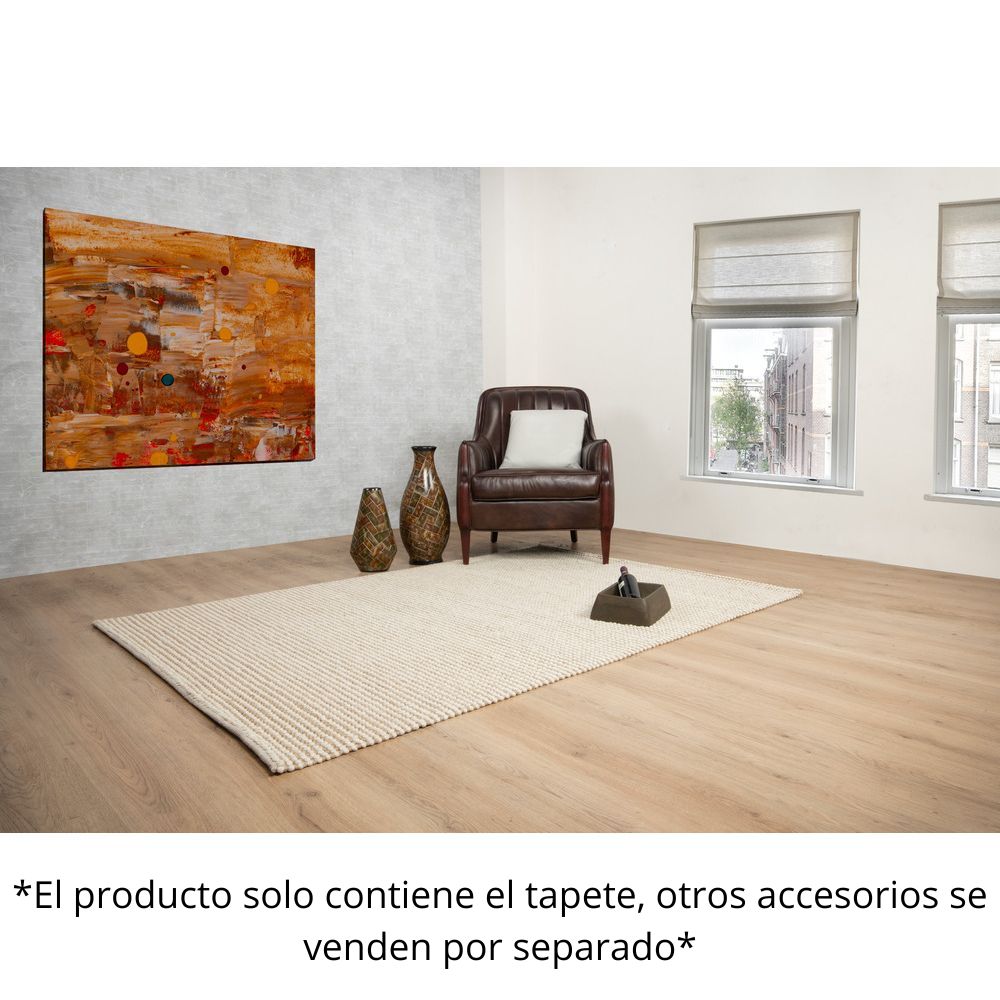 Tapete decorativo Latur N8006 rectangular de lana y algodón en beige yute