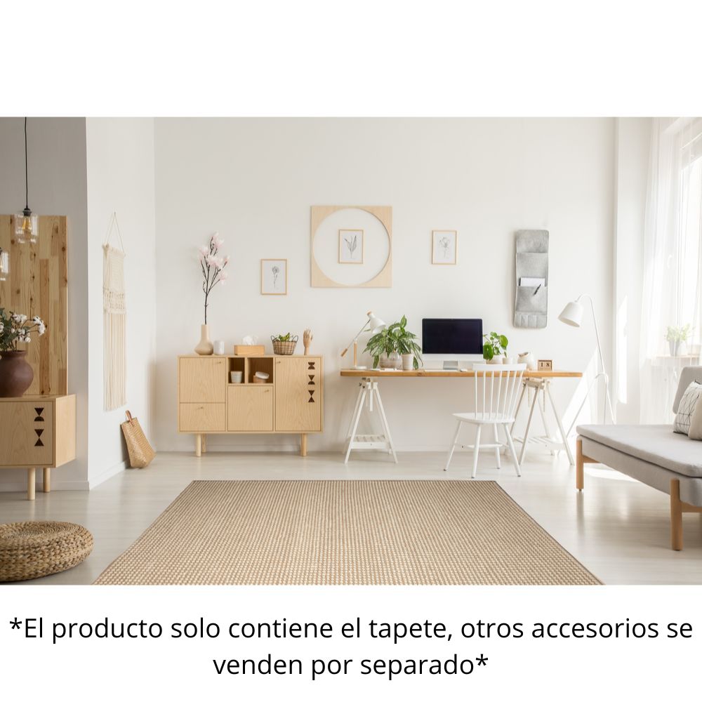 Tapete decorativo Latur N8006 rectangular de lana y algodón en beige yute
