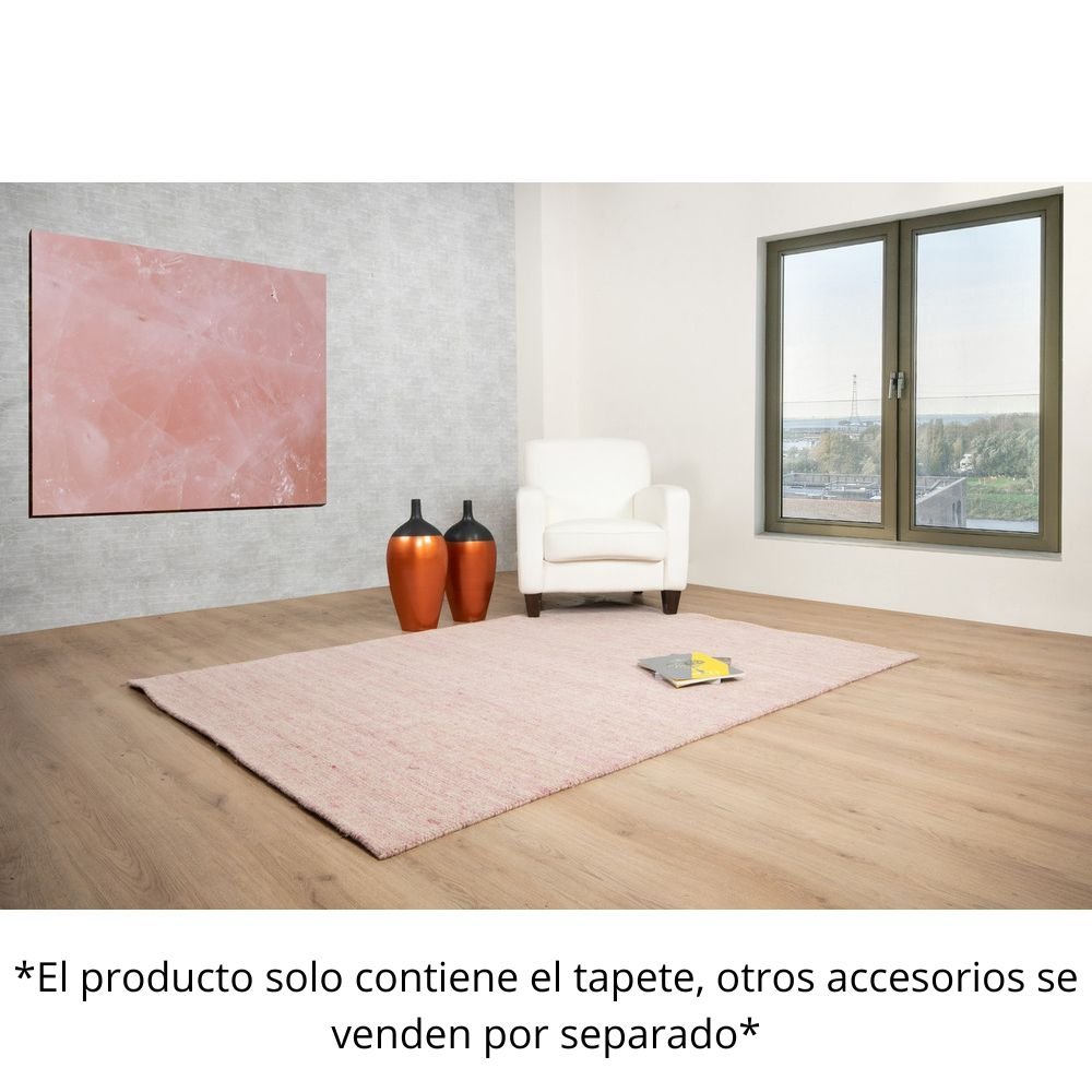 Tapete decorativo colección Malda N8011 rectangular de lana, viscosa y algodón en rosa crema