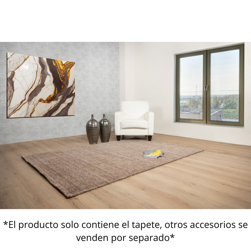 Tapete decorativo colección Malda rectangular en lana, viscosa y algodón color late de pelo corto