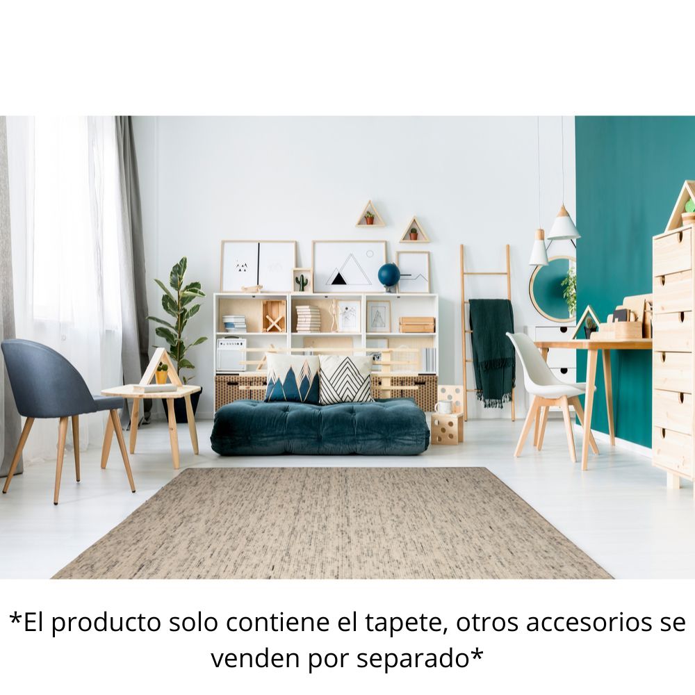 Tapete decorativo colección Malda N8013 rectangular de lana, viscosa y algodón pelo corto en color greige