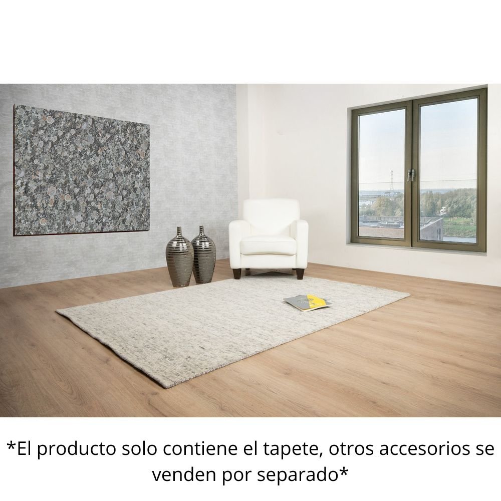 Tapete decorativo colección Malda N8013 rectangular de lana, viscosa y algodón pelo corto en color greige