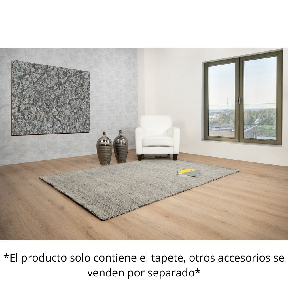 Tapete decorativo colección Malda N8014 rectangular de lana, viscosa y algodón en color gris