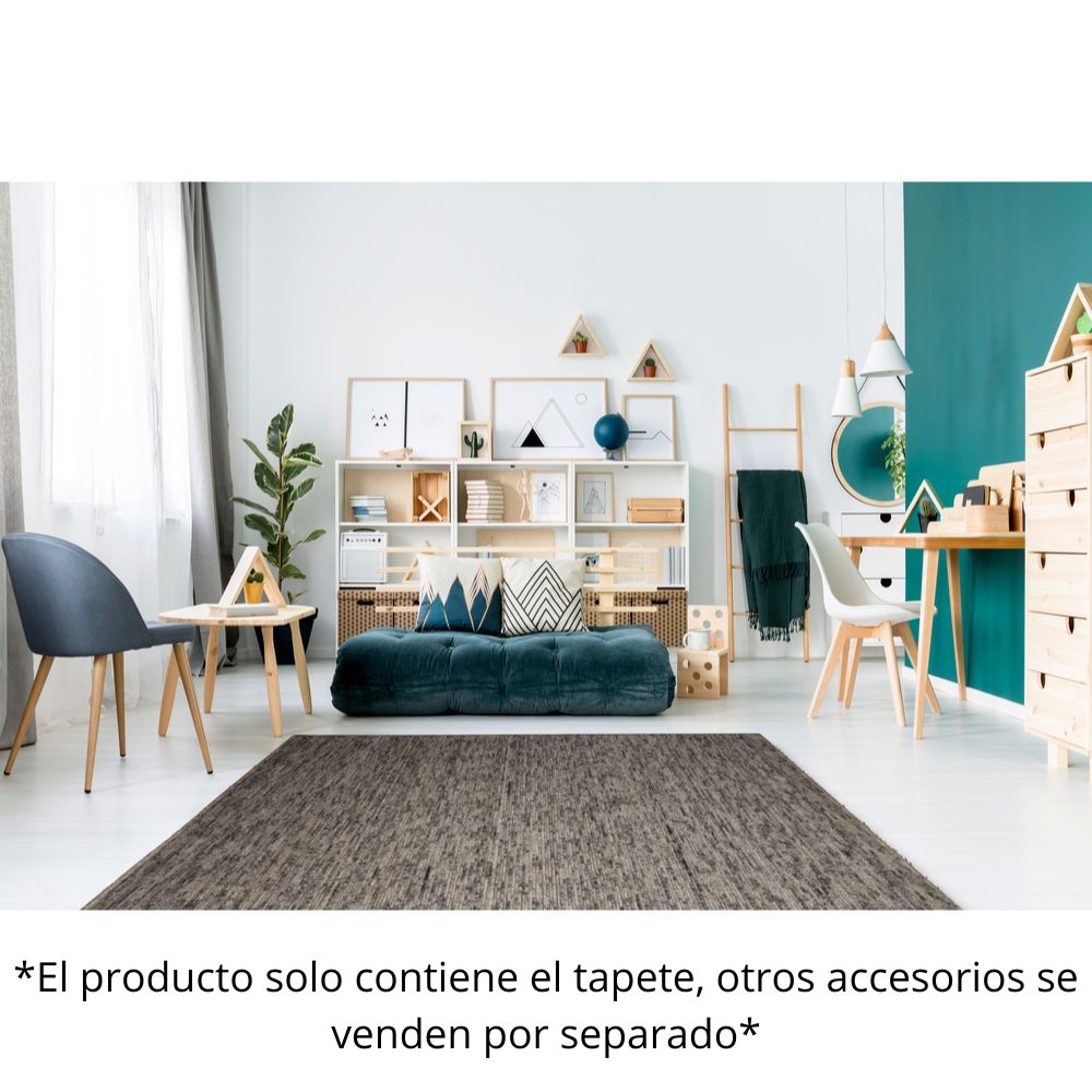 Tapete colección Malda N8015 rectangular de lana, viscosa y algodón en tono gris plata