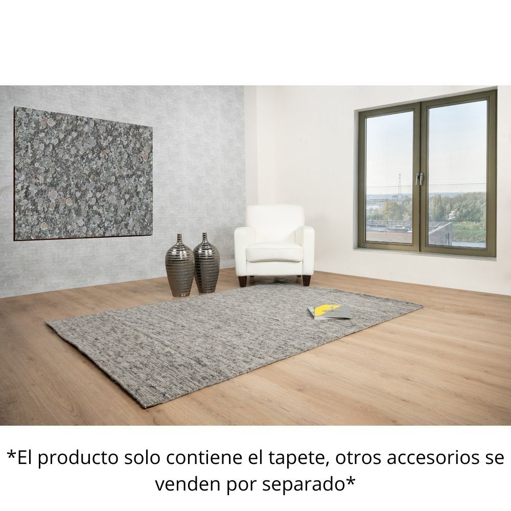 Tapete colección Malda N8015 rectangular de lana, viscosa y algodón en tono gris plata