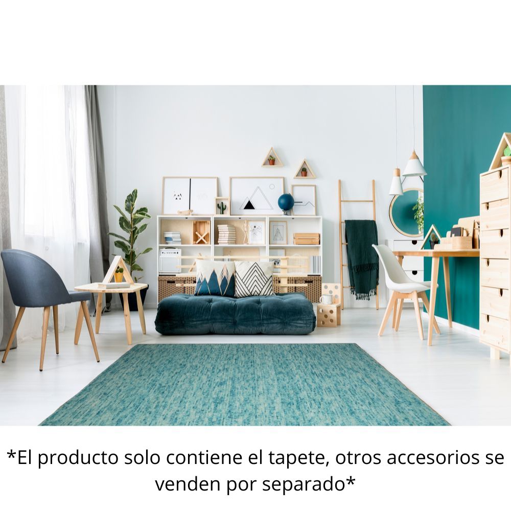 Tapete decorativo colección Malda N8016 rectangular en lana y viscosa color azul turquesa