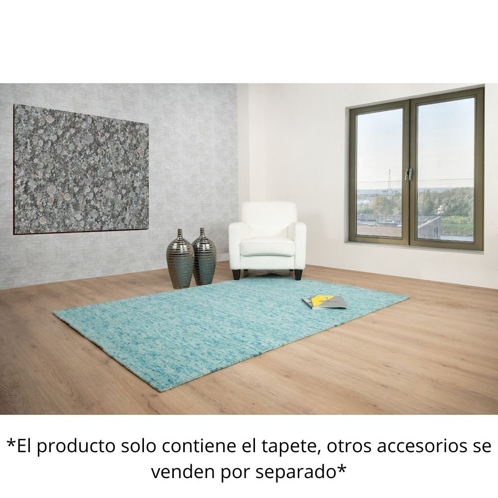 Tapete decorativo colección Malda N8016 rectangular en lana y viscosa color azul turquesa