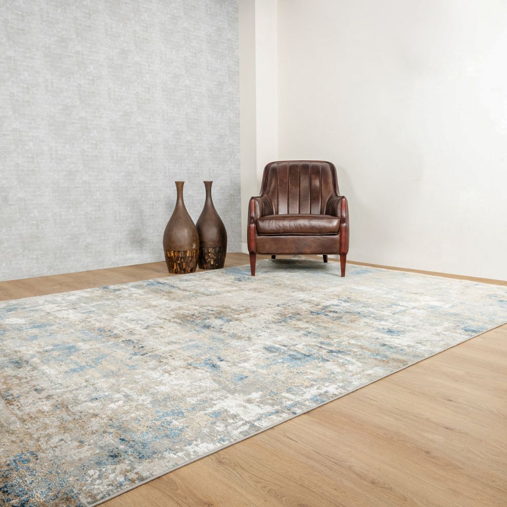 Tapete decorativo colección Minori T2193 rectangular en tonos azul y oro
