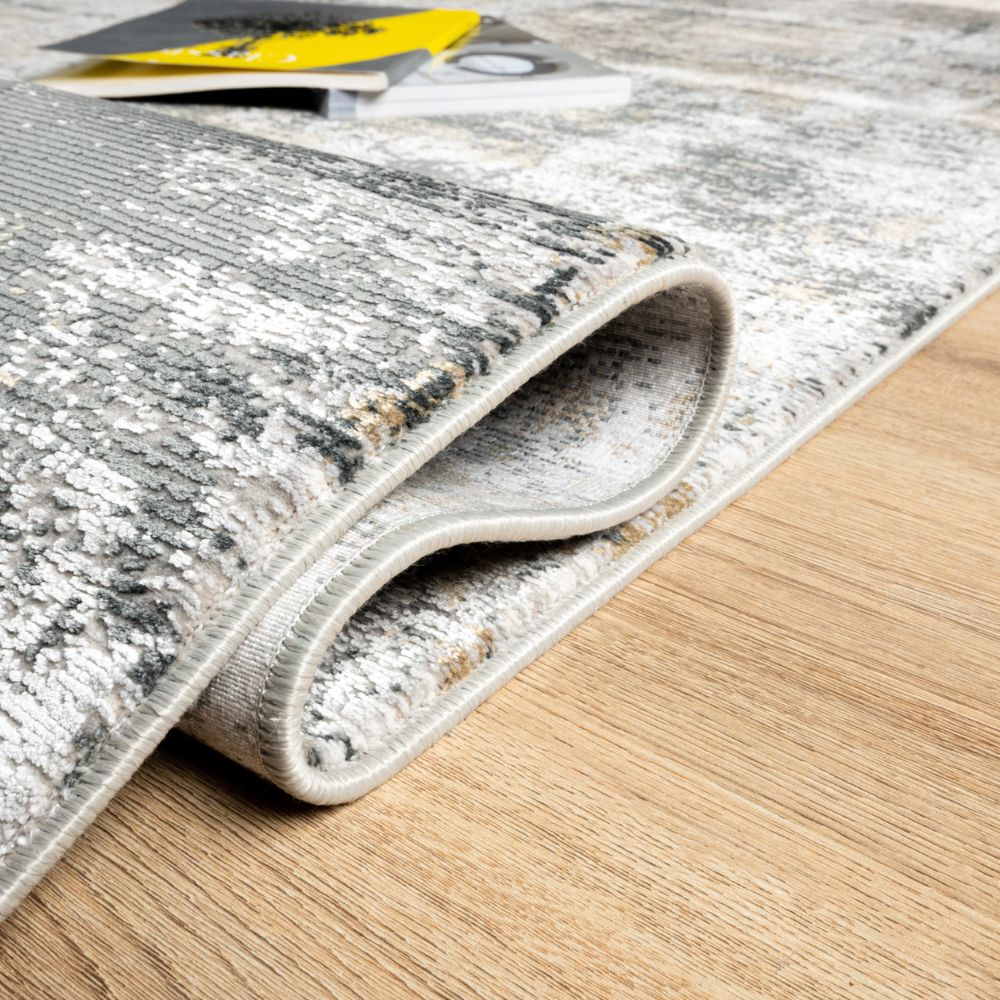 Tapete decorativo Minori T2292 rectangular en tonos crema, gris y oro