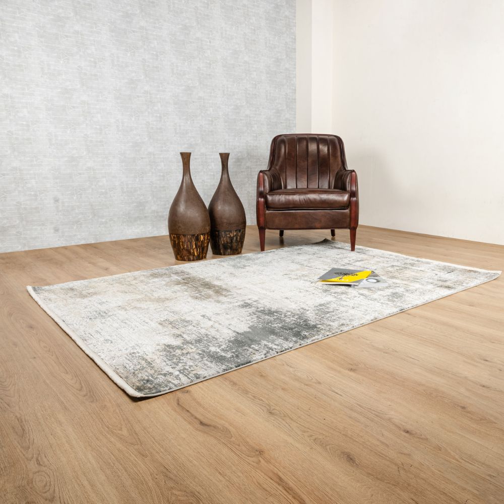 Tapete decorativo Minori T2292 rectangular en tonos crema, gris y oro
