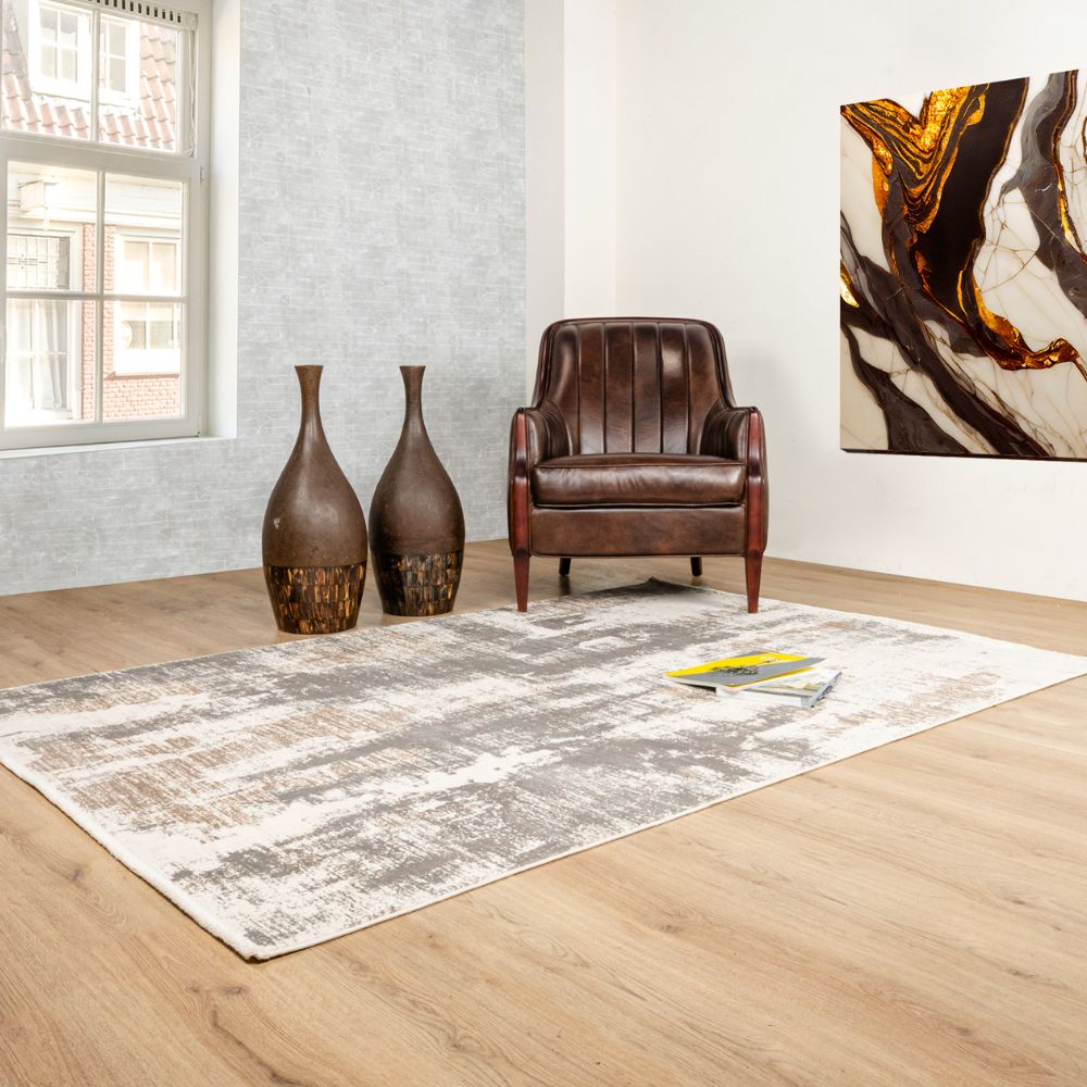 Tapete decorativo colección Minori T2293 rectangular en crema gris oro