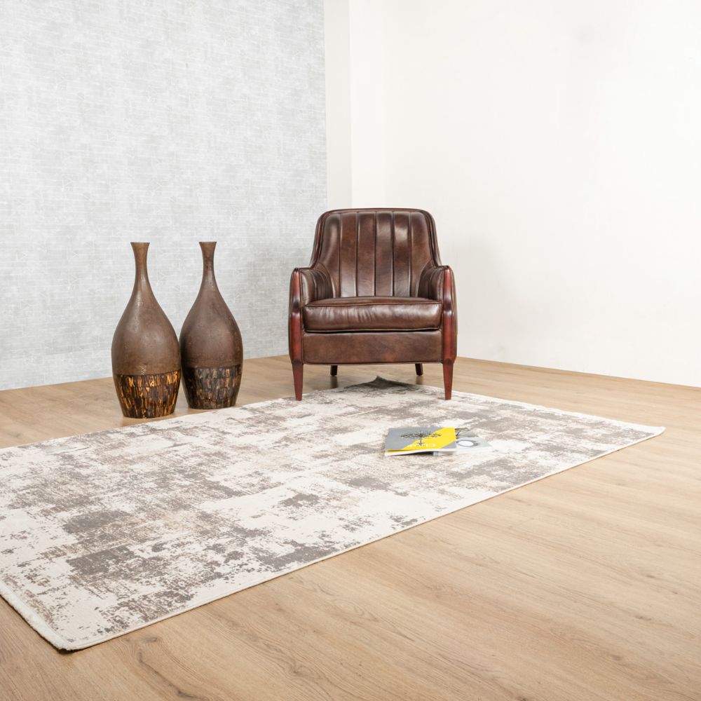 Tapete decorativo colección Minori rectangular en tonos crema, gris y oro