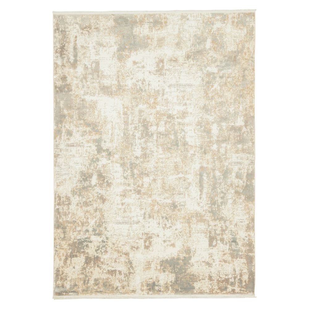 Tapete decorativo colección Minori T2295 rectangular en tonos crema, gris y oro