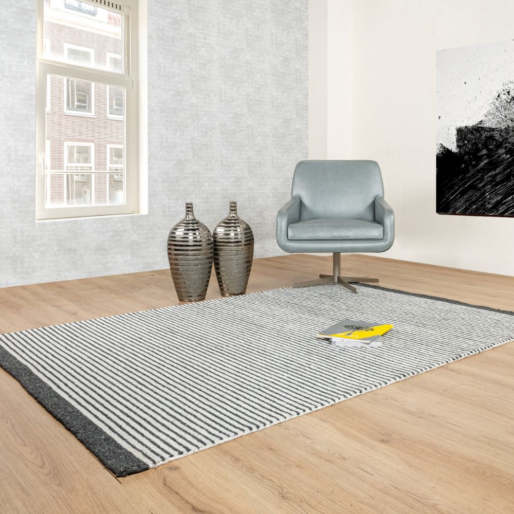 Tapete decorativo colección Myra D2022 rectangular de polietileno pelo corto en tonos beige y gris