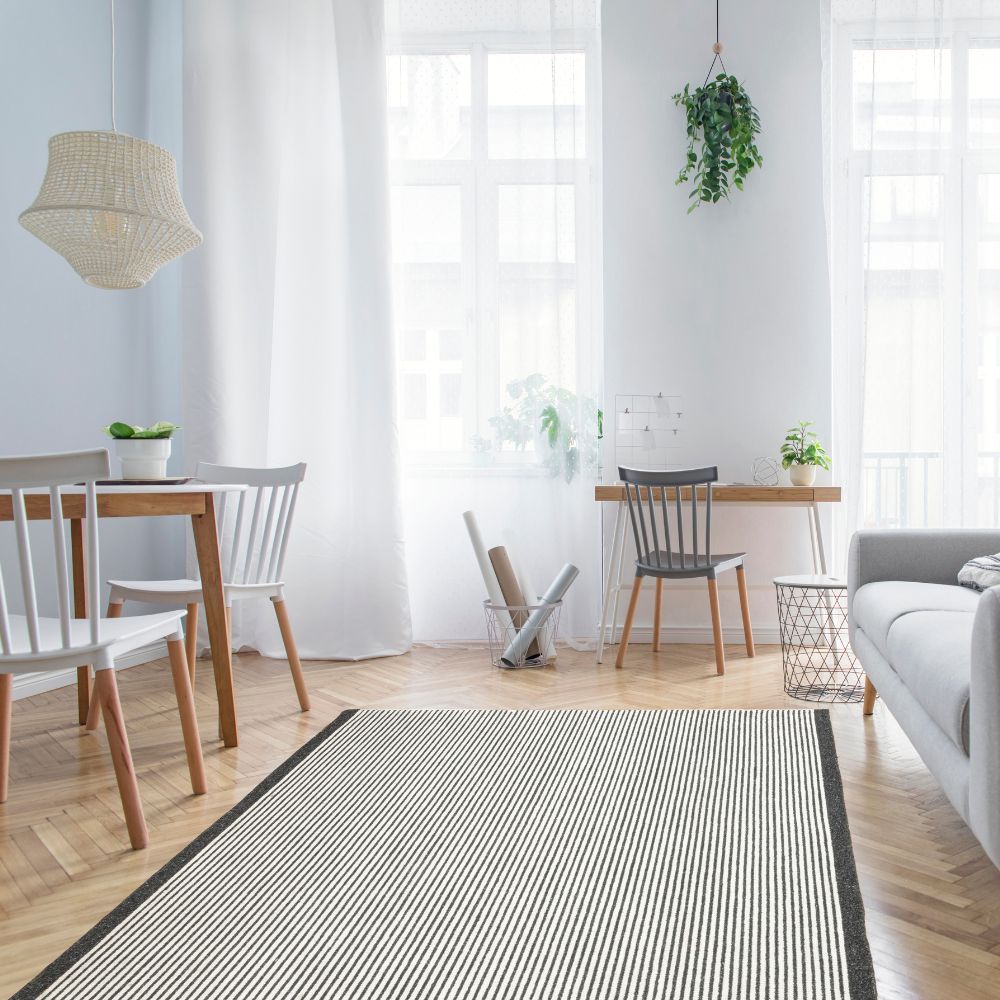 Tapete decorativo colección Myra D2022 rectangular de polietileno pelo corto en tonos beige y gris