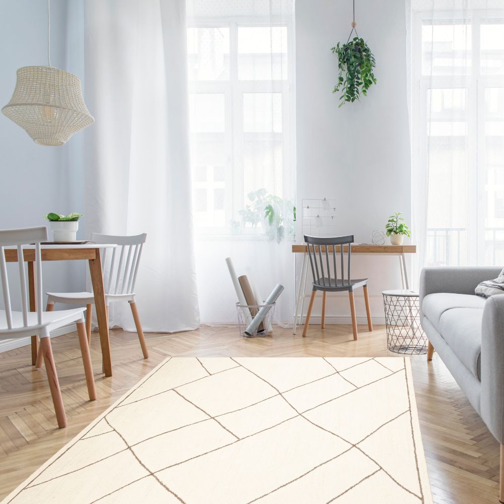 Tapete decorativo colección Myra D2025 rectangular en polietileno color beige tabaco