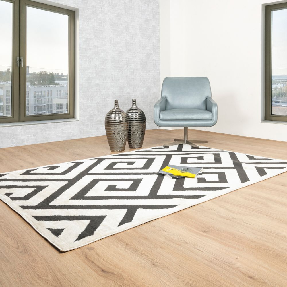 Tapete decorativo Optika T9042 rectangular de poliéster en crema y negro