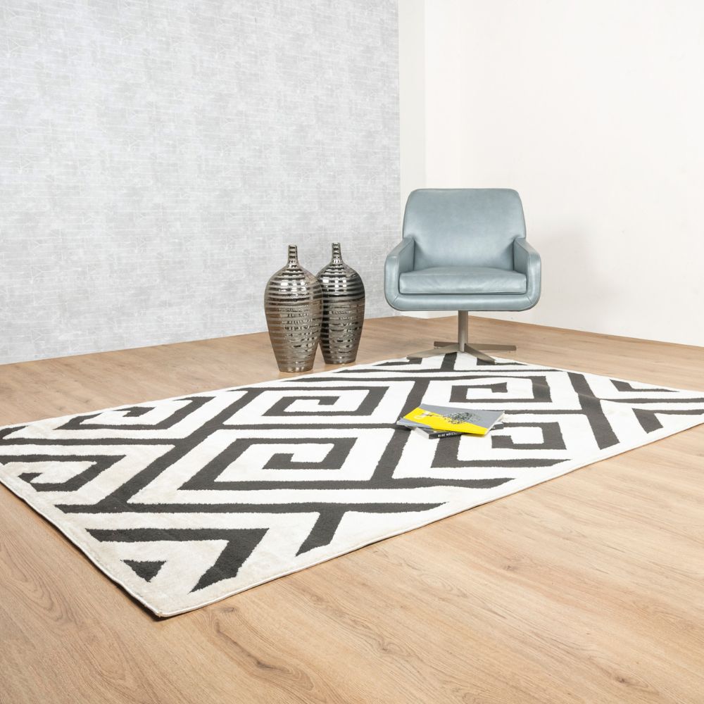 Tapete decorativo Optika T9042 rectangular de poliéster en crema y negro