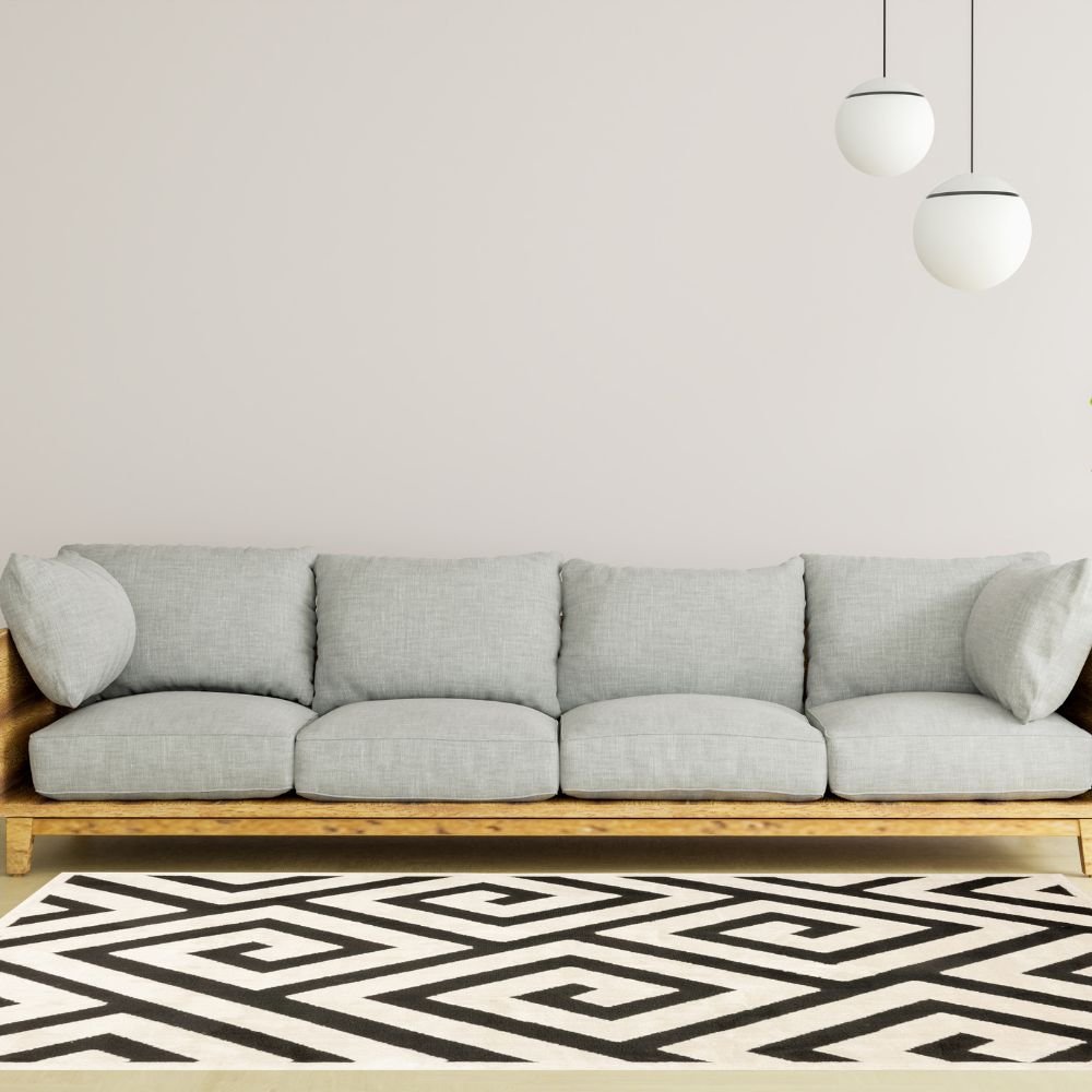 Tapete decorativo Optika T9042 rectangular de poliéster en crema y negro