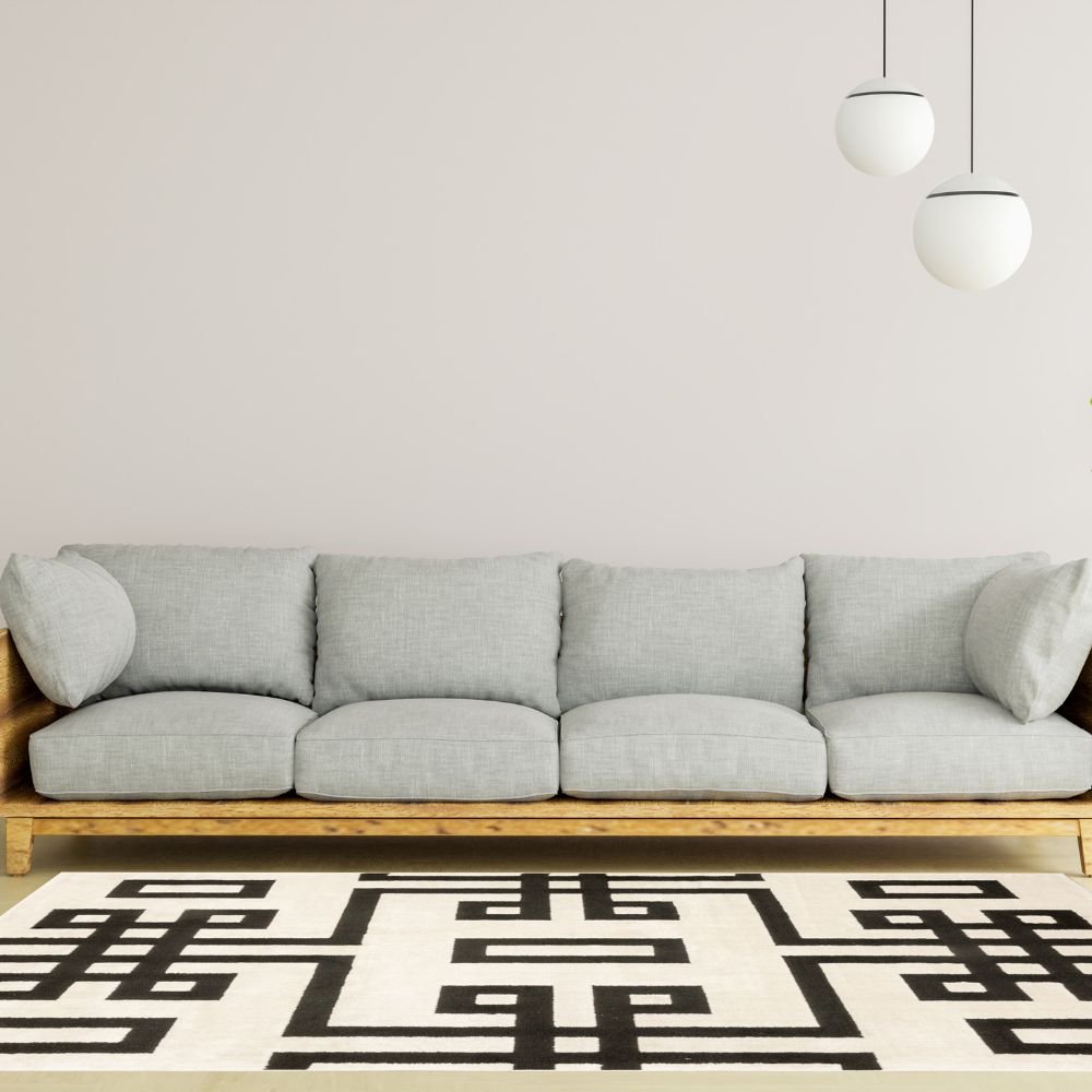 Tapete decorativo Optika T9049 rectangular de poliéster en crema y negro