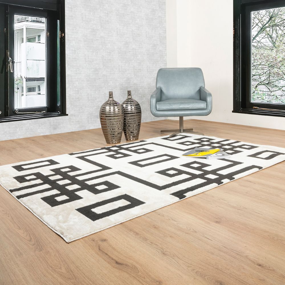Tapete decorativo Optika T9049 rectangular de poliéster en crema y negro