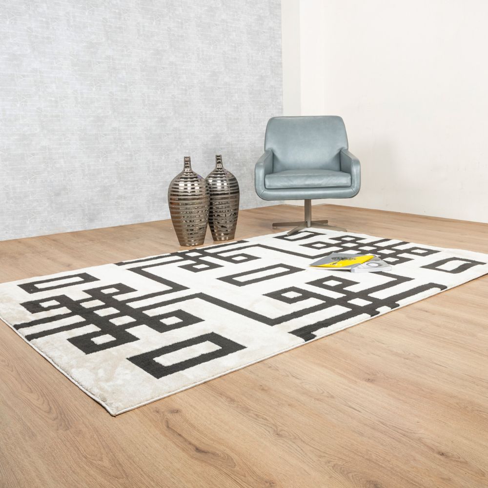 Tapete decorativo Optika T9049 rectangular de poliéster en crema y negro